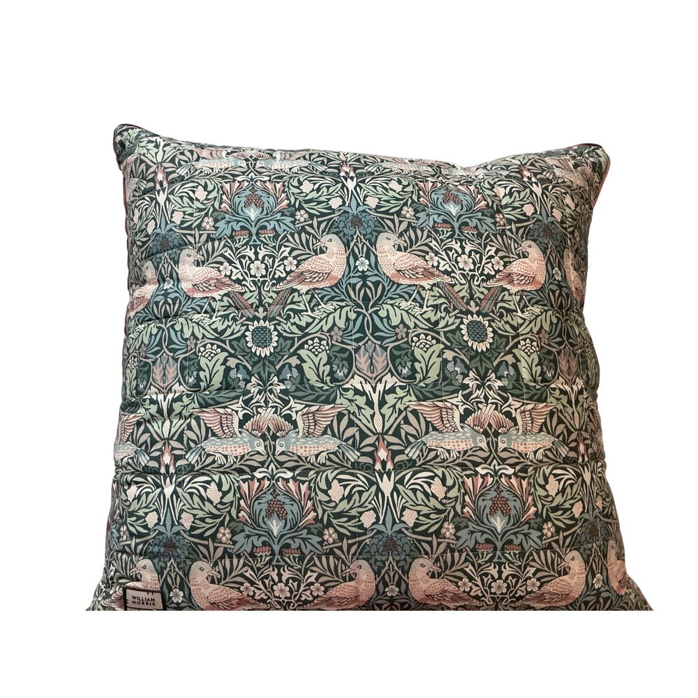 William Morris at Home Strawberry Thief Bird Floral Cotton Throw Pillow 24x24